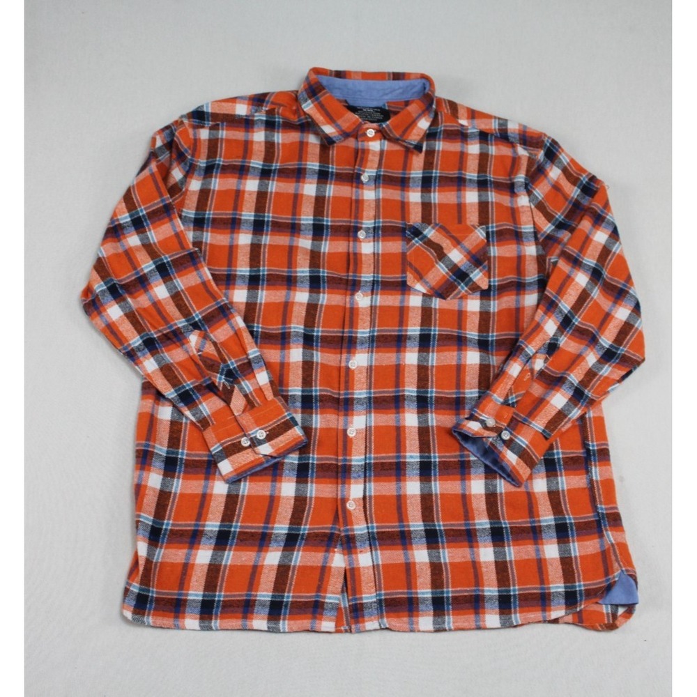 Bogari Men Orange Casual Button Down Long Sleeve Plaid Collar Size XXL